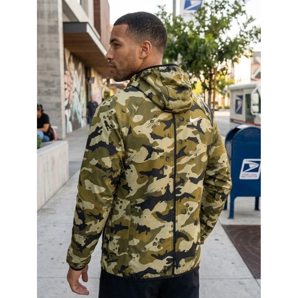 Nike Mens Dri-FIT Lightweight Camo Running Jacket Hooded Zip Up Size Large L